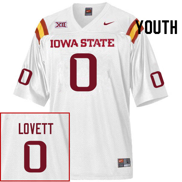 Youth #0 Zachary Lovett Iowa State Cyclones College Football Jerseys Stitched Sale-White